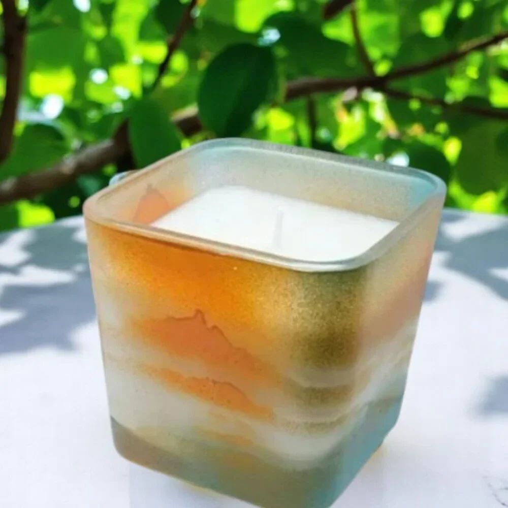 Southwestern Colors Tangerine and‎ Turquoise Glass Candle Jasmine Scent - New